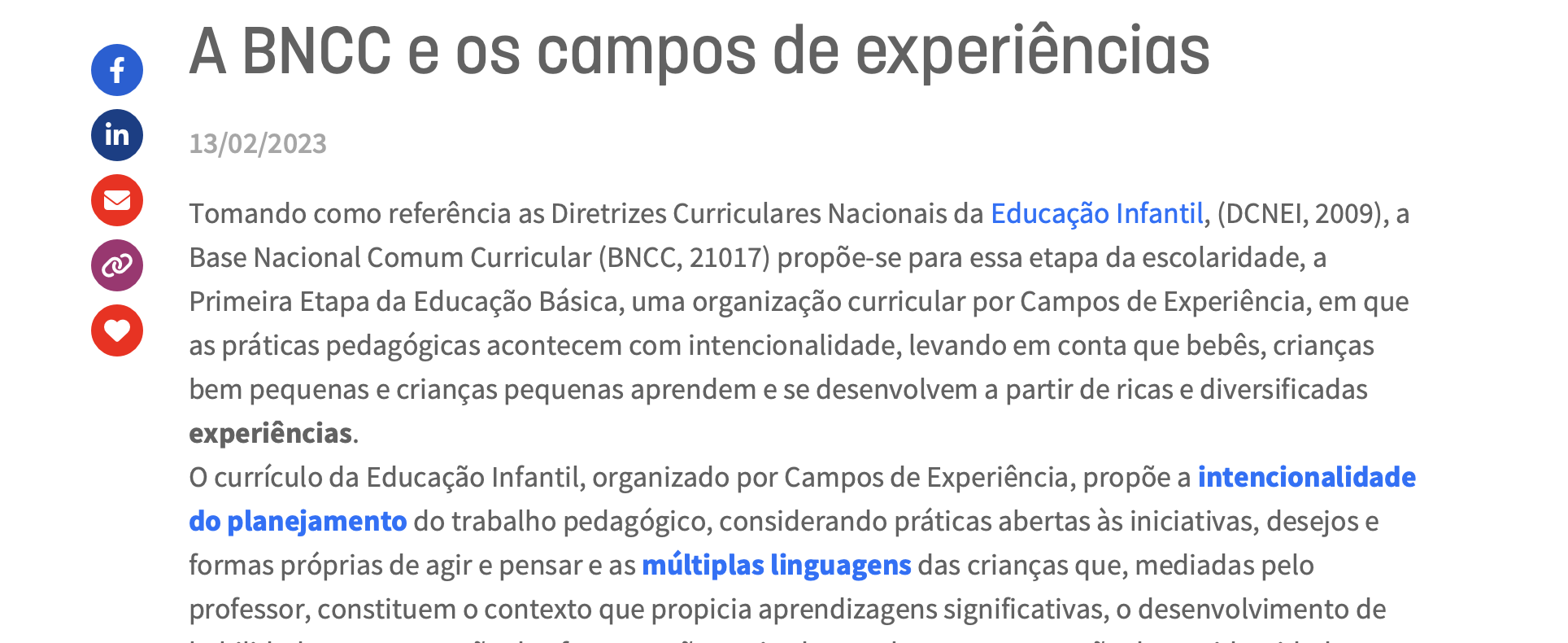 BNCC, campos de experiências